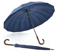 ZOMAKE Grand Parapluie 16 Côtes,Parapluies Canne Manche Bois en Forme de Vague,120 cm Ombrelle Solide Tempete Résistant 2 Personnes,55 Pouces XXL Umbrella Golf Automatique Homme Femme(Bleu Marine F)