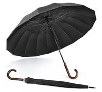 ZOMAKE Grand Parapluie 16 Côtes,Parapluies Canne Manche Bois en Forme de Vague,120 cm Ombrelle Solide Tempete Résistant 2 Personnes,55 Pouces XXL Umbrella Golf Automatique Homme Femme(Noir F)