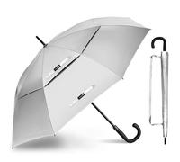 ZOMAKE Grand Parapluie Golf 54 Inch- Parapluie Anti UV Avec Poignée En J,Ouverture Automatique Parapluie Tempete Ultra Resistant,Parapluie Canne Pour Les Femmes Et Les Personnes âgées(Argent Et Noir)