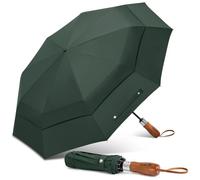 ZOMAKE Grand Parapluie Pliant 139 cm, Parapluie Solide Résistant au Vent | Grand Format 2 Personnes, Homme et Femme, Fibre de Verre Robuste, Double Toile Ventilée, Automatique, Manche en Bois, Compact