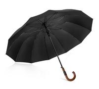 ZOMAKE Parapluie Canne 12 Côtes,120 cm Grand Parapluies Manche Bois,XXL Ombrelle Solide Tempete Résistant 2 Personnes,Umbrella Golf Automatique Homme Femme Avec étui en cuir PU décoré(Noir B)