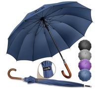 ZOMAKE Parapluie Canne 12 Côtes,55 Pouces Grand Parapluie de Golf,XXL Ombrelle Manche Bois Solide,Umbrella Automatique pour Homme Femme(Bleu marine)