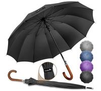 ZOMAKE Parapluie Canne 12 Côtes,55 Pouces Grand Parapluie de Golf,XXL Ombrelle Manche Bois Solide,Umbrella Automatique pour Homme Femme(Noir)