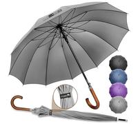 ZOMAKE Parapluie Canne 12 Côtes,55 Pouces Grand Parapluie de Golf,XXL Ombrelle Manche Bois Solide,Umbrella Automatique pour Homme Femme(Gris)