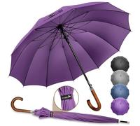 ZOMAKE Parapluie Canne 12 Côtes,55 Pouces Grand Parapluie de Golf,XXL Ombrelle Manche Bois Solide,Umbrella Automatique pour Homme Femme(Pourpre)