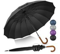 ZOMAKE Parapluie Canne 16 Côtes,55 Pouces Grand Parapluie de Golf,XXL Ombrelle Manche Bois Solide,Umbrella Automatique pour Homme Femme(Noir)