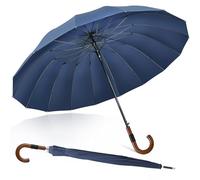 ZOMAKE Parapluie Canne 16 Côtes,55 Pouces Grand Parapluies Manche Bois,XXL Ombrelle Solide anti vent 2 Personnes,120 cm Umbrella Golf Automatique Homme Femme Avec étui en cuir PU décoré(Bleu Marine)