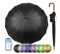 ZOMAKE Parapluie Canne 16 Côtes,XXL Grand Parapluie de Golf Automatique,55 Pouces Ombrelle Manche Bois Homme Femme,Umbrella Solide Anti Tempete Pour 2 Personnes(Noir)