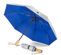 ZOMAKE Parapluie Pliant Anti Uv,Parapluies Compact Automatique Anti TempêTe,Petit Ombrelle Soleil Solide Avec PoignéE En Bois Pour Homme Femme(Argent Bleu Marine)