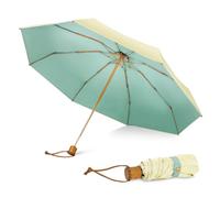 ZOMAKE Parapluie Pliant Solide - Mini Parapluie Pliants Compact Résistant Au Vent De 8 Os Pluie Ou Soleil,Petit Ombrelle Anti Uv Avec Poignée En Bois(Jaune+Vert)
