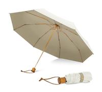 ZOMAKE Parapluie Pliant Solide - Mini Parapluie Pliants Compact Résistant Au Vent De 8 Os Pluie Ou Soleil,Petit Ombrelle Anti Uv Avec Poignée En Bois(Blanc+Blanc)