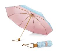ZOMAKE Parapluie Pliant Solide - Mini Parapluie Pliants Compact Résistant Au Vent De 8 Os Pluie Ou Soleil,Petit Ombrelle Anti Uv Avec Poignée En Bois(Bleu+Rose)