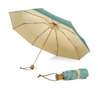 ZOMAKE Parapluie Pliant Solide - Mini Parapluie Pliants Compact Résistant Au Vent De 8 Os Pluie Ou Soleil,Petit Ombrelle Anti Uv Avec Poignée En Bois(Vert+Jaune)