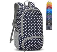 ZOMAKE Sac a Dos Pliable Ultra Léger, Sac à Dos de Randonnée Petit Packable Daypack 30L, pour Femme Homme Sports et Plein Air (Bleu à Pois Blancs)