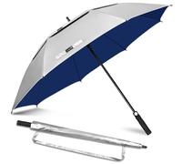 ZOMAKE UV Parapluie de Golf 50 Pouces - M Grand Parapluie Soleil UPF 50+ UV,Double Canopée Ombrelle Solide anti Tempete,Automatique Grande Parapluie pour Femme Homme(Argent Bleu Marine)
