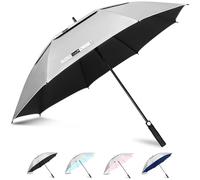 ZOMAKE UV Parapluie de Golf 50 Pouces - M Grand Parapluie Soleil UPF 50+ UV,Double Canopée Ombrelle Solide anti Tempete,Automatique Grande Parapluie pour Femme Homme(Argent Noir)