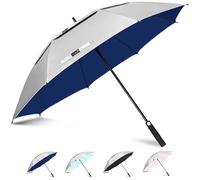 ZOMAKE UV Parapluie de Golf 54 Pouces - L Grand Parapluie Soleil UPF 50+ UV,Double Canopée Ombrelle Solide anti Tempete,Automatique Grande Parapluie pour Femme Homme(Argent Bleu Marine)