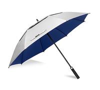ZOMAKE UV Parapluie de Golf 62 Pouces - XL Grand Parapluie Soleil UPF 50+ UV,Double Canopée Ombrelle Solide anti Tempete,Automatique Grande Parapluie pour Femme Homme(Argent Bleu Marine)