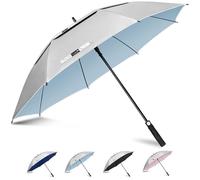ZOMAKE UV Parapluie de Golf 68 Pouces - XXL Grand Parapluie Soleil UPF 50+ UV,Double Canopée Ombrelle Solide anti Tempete,Automatique Grande Parapluie pour Femme Homme(Argent Bleu Clair)