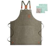 ZOMAO Tablier de chef en toile de coton avec dos croisé dans le dos pour homme et femme, tablier de chef avec sangle réglable et grandes poches, tablier de cuisine robuste