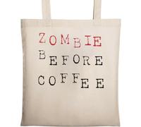 Zombie Before Coffee Sac fourre-tout en coton écologique avec logo rouge et noir Beige