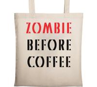 Zombie Before Coffee Sac fourre-tout en coton écologique naturel Beige