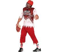 Zombie Football Player Costume Halloween Fête d'Horreur Vêtements Sportifs Effrayant Rouge Blanc Casque Maillot Sanglant, Taille : 48 - 50 (M) Couleur : Rouge