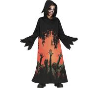 Zombie Halloween Costume pour enfants Tunique à capuche Tenue d'épouvante Horreur Nuits sombres Hantise, Taille : 140/146 Couleur : Noir / Rouge