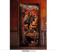 Zombie Halloween Poster Porte Décoration effrayante Effet d'horreur Atmosphère sinistre Habillage de porte Design réaliste Détails effrayants, couleur : gris