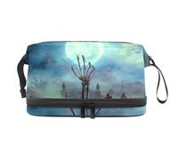 Zombie Hand Rise from Grave Trousse à maquillage double couche pour femmes et filles, trousse de toilette de voyage, trousse de maquillage pratique avec compartiment à brosse, multicolore, 27x15x14