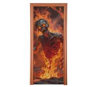 Zombies Coming Out of The Fiery Lava Décorations d'Halloween Couverture de porte Décoration de porte 88,9 x 200,7 cm Bannière Automne Extérieur Porche Décoration intérieure ou extérieure M