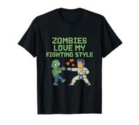 Zombies Love My Fighting Style Retro Pixel Arts Martiaux T-Shirt