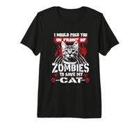 Zombies to Save My Cat Kitty Funny Halloween Cats Lovers T-Shirt Haut de Gamme