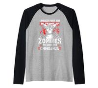Zombies to Save My Chihuahua Funny Dog Lover for Halloween Manche Raglan