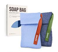 ZOMCHI Filet Savon Solide, Lot de 2, Set Bleu Double Texture | Texture en Filet Douce et Dense, Aide à Creare Mousse Riche, avec Anneau, Séchage Rapide, Sac de Douche Réutilisable