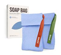 ZOMCHI Sac à Savon pour Savon Solide, Lot de 2, Bleu Clair | Texture en Filet Douce, Crée une Mousse Riche, avec Anneau, Séchage Rapide, Sac de Douche Réutilisable