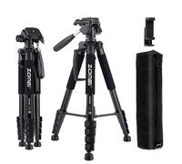 ZOMEi Trépied de Voyage Robuste de 188 cm, trépied vidéo de Voyage Professionnel Compatible avec appareils Photo Reflex numériques, téléphones Portables, projecteurs, Jumelles, Longue-Vue (Noir)