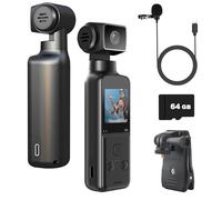 ZOMFOM Caméra corporelle 4K avec microphone externe, mini caméra vidéo et audio de poche rotative à 270° pour sport en plein air, vélo, voyage, police policière, civils personnels, 64 Go inclus