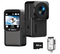 ZOMFOM Caméra d'action étanche 5K/30FPS, petite caméra sous-marine EIS avec écran tactile de 1,3", carte de 64 Go, kits d'accessoires, caméra de sport pour vlogging, plongée, vélo, voyage, randonnée