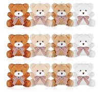 Zomiboo 12 Pcs Mini Peluche Animal 4 Pouces Ours en Peluche de Remise des Diplômes pour DIY Remplissage d’Oeuf de Pâques Enfants Anniversaire Carnaval (Marron, Kaki, Abricot, Blanc, Ours)