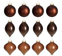 Zomiboo Lot de 12 boules de Noël en verre incassable à suspendre pour sapin de Noël - 8 cm - Marron
