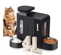 ZOMISIA Gravity Mangeoire et distributeur d'eau pour chat avec gamelles en acier inoxydable 304, 2 en 1 automatique avec bol d'eau rotatif à 180 degrés, grande capacité pour chiot, chaton, lapin, noir