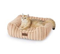 ZOMISIA Lits mignons pour chats Indooor et petits chiens - Lit orthopédique rectangulaire avec housse moelleuse lavable et fond antidérapant, 50,8 x 48,3 x 17,8 cm, beige