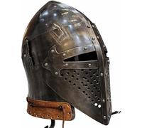 Zomitiya Casque de croisade médiéval en acier avec protection du visage perforée - Réplique d'armure de chevalier faite à la main | Ajustement réglable | Cosplay, LARP, foire de la Renaissance et