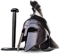 Zomitiya Casque médiéval grec corinthien avec plume noire, costume de chevalier spartiate avec support en bois