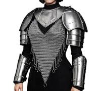Zomitiya Ensemble d'armures médiévales en maille de maille d'épaule et de bras - Espauliers en acier fabriqués à la main avec panneau de poitrine et bretelles en maille de chaîne - LARP, cosplay