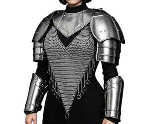 Zomitiya Ensemble d'armures médiévales en maille de maille d'épaule et de bras - Espauliers en acier fabriqués à la main avec panneau de poitrine et bretelles en maille de chaîne - LARP, cosplay