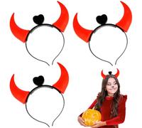 ZOMKIFA 3 Pieces Tiare LED Cornes de diable Serre-tête avec lumière LED et cornes, diable, couvre-chef, accessoire pour Halloween, carnaval, fête à thème