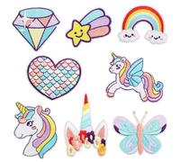ZOMKIFA 8 Pièces Écusson Thermocollant Enfant Licorne, Patch Brodé Arc-en-Ciel Cœur Papillon, pour Vêtements Pantalon Sac à Dos, DIY Réparation Décoration Fille