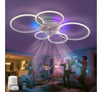 ZOMLBOF Lampe Ventilateur Plafond RGB réversible avec Timing à 6 vitesses, Ventilateur Plafond Avec Lumiere LED couleur à Dimmable compatible Alexa,Silencieux télécommande,Salon Chambre Salle 95CM